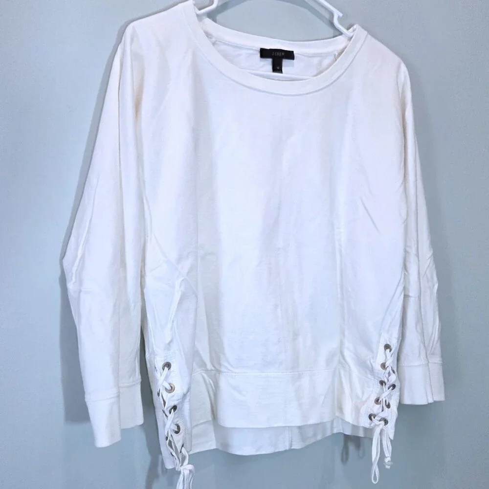 J. Crew White Cotton Top with Side Tie Accents Size M